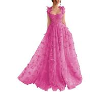 YUAOHUANG Corset Long Tulle Prom Dress with 3D Butterflies Sexy Slit Ball Gown Evening Dresses Party Wedding Formal 2024, Hot Pink, 2