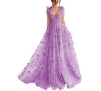 YUAOHUANG Corset Long Tulle Prom Dress with 3D Butterflies Sexy Slit Ball Gown Evening Dresses Party Wedding Formal 2024, Dusty Purple, 8