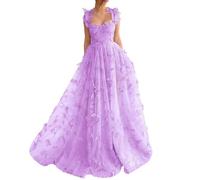 YUAOHUANG Corset Long Tulle Prom Dress with 3D Butterflies Sexy Slit Ball Gown Evening Dresses Party Wedding Formal 2024, Lilac, 4