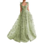 YUAOHUANG Corset Long Tulle Prom Dresses Butterfly Prom Dress for Women Lace Applique Fairy Ball Gown Butterfly Gowns, Sage Green, 20