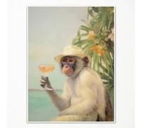 Yuaruo Funky Monkey Cocktail Canvas Wall Art, Retro Bar Cart Room Aesthetic Poster, Cute Funny Animal Painting Print, Cute Monkey on Vacation Dorm Apartment Wall Decor 16x24in Unframed