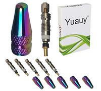 Yuauy 5 PCs Tubeless No Tube Valve Stem Core Copper Universal Accessory replacement + 5 pcs Red Metal Bike Bicycle Road Racing Coloured Valve Cap Dust Covers