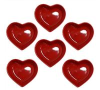Yuauy 6 pcs Red Heart Shaped Porcelain Soy Sauce Dish 1.65 oz Ceramic Dip Dipping Bowls for Dinner Baking BBQ and Cooking