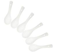 Yuauy 6 pcs White Porcelain Soup Spoon Round-Bottom Asia Ceramic Rice Spoons Chinese Won Ton Spoons for Home Kitchen Restaurant