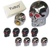Yuauy Skull Style Shape Tires Valve Stem Caps Antirust Copper Core for Motorcycle Bike Car, 4 PCs Black and 4 PCs Silver (Total 8 PCs)