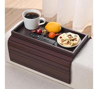 YUBAMIN Bamboo Sofa Arm Tray, Anti-Dropping Couch Arm Tray, Foldable Sofa Armrest Tray Couch Arm Table for Eats, Drinks, Snacks, Remote, Cellphone, Cup Holder, Back Anti-Slip Pad Design
