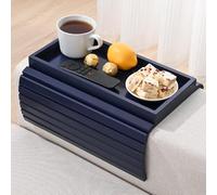 YUBAMIN Bamboo Sofa Arm Tray, Anti-Dropping Couch Arm Tray, Foldable Sofa Armrest Tray Couch Arm Table for Eats, Drinks, Snacks, Remote, Cellphone, Cup Holder, Back Anti-Slip Pad Design