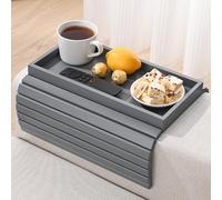 YUBAMIN Bamboo Sofa Arm Tray, Anti-Dropping Couch Arm Tray, Foldable Sofa Armrest Tray Couch Arm Table for Eats, Drinks, Snacks, Remote, Cellphone, Cup Holder, Back Anti-Slip Pad Design