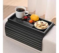YUBAMIN Bamboo Sofa Arm Tray, Anti-Dropping Couch Arm Tray, Foldable Sofa Armrest Tray Couch Arm Table for Eats, Drinks, Snacks, Remote, Cellphone, Cup Holder, Back Anti-Slip Pad Design