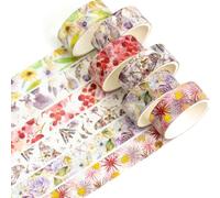 YUBBAEX 6 Rolls Floral Gold Washi Tape Set Silver Foil Masking Tape Decorative for Arts, DIY Crafts, Bullet Journal Supplies, Planners, Scrapbook, Card/Gift Wrapping (Blooming Meadow)