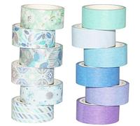 YUBBAEX Blue Washi Tape Set Silver Decorative Masking Tape Scrapbooking Tape for DIY Art & Crafts and Gift Wrapping Holiday Decoration Office,15mm x 3M (Blue Mix)