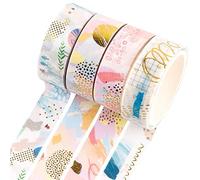 YUBBAEX Gold Washi Tape Set IG Style Foil Scrapbook Tape Craft Supplies for DIY, Decorative Craft, Gift Wrapping, Scrapbooking 4 Rolls x 15mm Wide