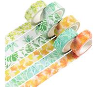 Yubbaex Lush Plants Washi Tape Set 15mm Floral Masking Decorative Tapes (Feeling of Leaves 6 Rolls)