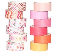YUBBAEX Washi Tape, 12 Rolls Pastel Washi Tape, 15mm Washi Tape Set, Decorative Tape, Cute Washi Tape, Vintage Washi Tape, Japanese Washi Tape, Washi Tape for Journal, Decorative Tape for Crafts, Pink