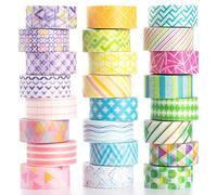 YUBBAEX Washi Tape Pastel Decorative Tape for DIY, Crafts, Gift Wrapping, Scrapbook Supplies (Mini Graphics 24 Rolls)