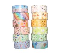 YUBBAEX Washi Tape Set 12 Rolls Cute Gold Foil Flower Decorative Masking Tape Scrapbooking Tape for DIY Art & Crafts and Gift Wrapping Holiday Decoration Office,15mm x 3M (Gold Foil Thick 12)