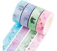 Yubbaex Washi Tape Set Scrapbook Tape Craft Supplies for DIY, Decorative, Gift Wrapping, Scrapbooking 4 Rolls x 15mm Wide (Silver)