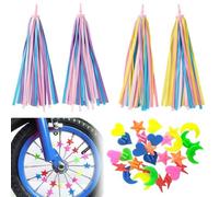 YUBBYS 2 Pair Bike Tassels and 36 Pcs Spoke Beads, Bike Accessories for Scooter's tricycle's bike's Handlebars, Colorful Ribbons Tassel for Bike Decorations + bike spoke beads