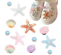 YUBBYSTU 12PCS Girly Bling Shell Charms for Clog Sandals, Summer Shoes Charms, Beach Charms for Women, Cute Starfish Seashell Pearl Shoe Decoration, shoe charm for children, boys, girls, adults