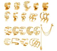 YUBBYSTU 20Pcs Adjustable Ear Cuffs for Non Piercing Ear Cuff Set Cartilage Clip On Wrap Earring Set Star Chain Twist Helix Leaf Wrap Set For Women Girls/Gold
