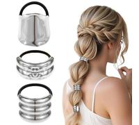 YUBBYSTU 3 Pcs Hair Cuffs for Ponytails, Metal Hair Ties for Thick Hair Ponytail Hair Cuff Silver Hair Ties Hair Wrap Hair Elastic Ties for Women Holder Hair Accessories