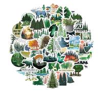 YUBBYSTU 50Pcs Forest Stickers, Green Woodland Environment Stickers for Teens Adults, Vinyl Waterproof Cartoon Pine Tree Animals Plant Decals for Diaries, Laptops, Water Bottles, Luggage