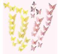YUBBYSTU 72Pcs 3D Butterfly Wall Sticker 3 Sizes,Butterfly Wall Decals Butterflies Stickers for Walls Bedroom Party Wedding Decors for Crafts Home Room Bedroom DIY Decor Wallpaper(Gold & Rose Gold)