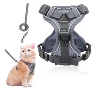 YUBBYSTU Cat Harness and Leash Set for Walking, Adjustable Kitten Vest Harness with Reflective Strip Breathable Mesh, Escape Proof Soft Pet Safety Vest, Dark Gray