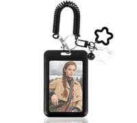 YUBBYSTU Star Black Acrylic Kpop Photocard Holder with Pendant, Kawaii Keychain Photo Protector Collect Student Card Case Transparent 3 Inch Idol Card Holder (D)
