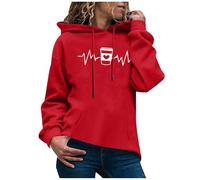 Yubenhong Womens Solid Color Hoodies For Anxiety Long Sleeve Sweatshirt Drawstring Fall Heart Print Casual Hoodie Hoodies Pullover (Red, S)