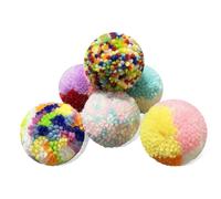 YUBONUS Assorted Color Cat Ball Toys, Woolen Yarn Puffs Pom Balls Interactive Kitten Chasing Toys Cat Chase Balls (6PCS)
