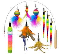 YUBONUS Interactive Cat Wand Toy Complete Set with Pole and 9 Feather Refills Teaser Toy for Indoor Cats Play & Exercise (9 Pcs C)