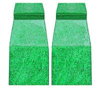 yuboo Green Sequin Table Runners, 2 Pack 12''x 72'' Sparkle Glitter Fabric Table Cloth for Birthday Wedding Bridal Baby Shower Bachelorette Party Mardi Gras St. Patrick's Day Spring Home Decor