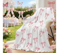 yuboo Pink Bow Throw Blanket, for Girls Women Teens, Soft Flannel Cute Pink Bow Blanket Bedding for Preppy Girly Coquette Decor, 50 x 60 Inch