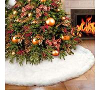 yuboo White Fur Tree Skirt, 48 inches Snow White Fluffy Xmax Tree Rug Skirt for Christmas Tree Decorations Ornaments Spring Wedding Party Easter Holiday Decor
