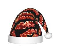 YUBVCF Bacon Pattern Kids Santa Hat Festive Unisex Velvet Comfort Hats Extra Thicken Classic Fur For Christmas New Year