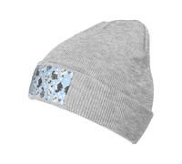 YUBVCF Blue Chinchillas and Moon Printing 1 Pack Winter Beanie Hats for Men Women,Warm Cozy Knitted Cuffed Cap Gifts for Cold Weather