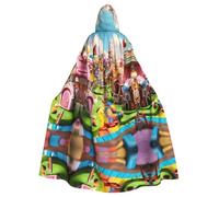 YUBVCF Candy Land Printing Adult Halloween Hooded Cloak 57.8 Inches, Large Hood Parties Cloak,Masquerade Themed Carnivals