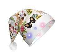 YUBVCF Corgi Hawaiian Tropical Summer Pineapple Led Light Up Christmas Santa Hat For Adult Xmas New Year Festive Party Headwear