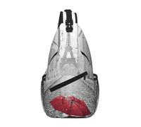 YUBVCF Eiffel Tower Paris Street Red Umbrella Printing Fashion Sling Bag For Men Chest Shoulder Backpack Crossbody Motocycle Daypack For Travel Hiking