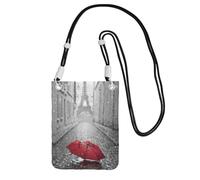 YUBVCF Eiffel Tower Paris Street Red Umbrella Printing Small Phone Crossbody Shoulder Holsters Bag,Fits All Cell Phones,Use For Running,Walking,Biking