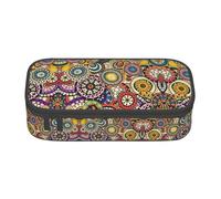 YUBVCF Ethnic Circles Floral Pattern Cute Pencil Case Organizer for Student Boys Girls,Large Capacity Multi-Slot Durable Pen Box