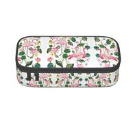 YUBVCF Flamingo Bird Round Leaves Cute Pencil Case Organizer for Student Boys Girls,Large Capacity Multi-Slot Durable Pen Box