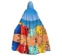 YUBVCF Flip-Flops On A Sandy Beach Printing Adult Halloween Hooded Cloak 57.8 Inches, Large Hood Parties Cloak,Masquerade Themed Carnivals