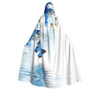 YUBVCF Flowers And Butterfly Printing Adult Halloween Hooded Cloak 57.8 Inches, Large Hood Parties Cloak,Masquerade Themed Carnivals