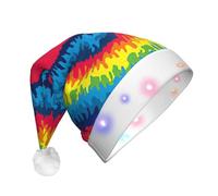 YUBVCF Heart Rainbow Tie-Dyed Led Light Up Christmas Santa Hat For Adult Xmas New Year Festive Party Headwear
