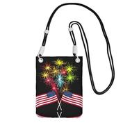 YUBVCF Independence Day America Flag Fireworks Printing Small Phone Crossbody Shoulder Holsters Bag,Fits All Cell Phones,Use For Running,Walking,Biking