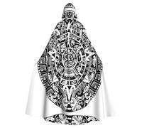 YUBVCF Mayan Calendar End Of The World Printing Adult Halloween Hooded Cloak 57.8 Inches, Large Hood Parties Cloak,Masquerade Themed Carnivals