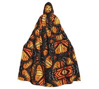 YUBVCF Orange Monarch Butterflies Printing Adult Halloween Hooded Cloak 57.8 Inches, Large Hood Parties Cloak,Masquerade Themed Carnivals