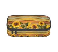 YUBVCF Paint Wooden Board Sunflower Cute Pencil Case Organizer for Student Boys Girls,Large Capacity Multi-Slot Durable Pen Box